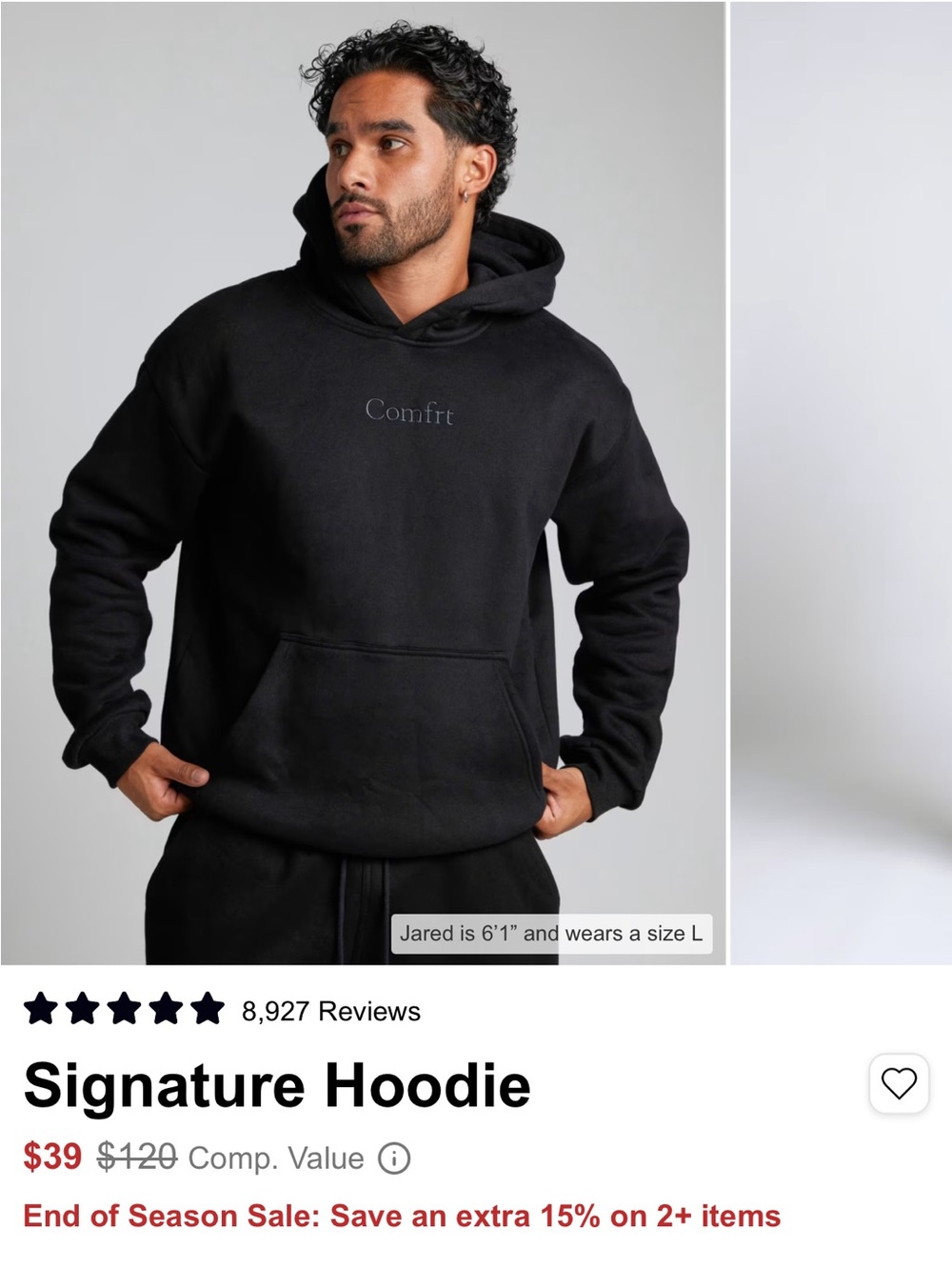 Comfrt Signature Hoodie and Sweatpants Set Black 2XL